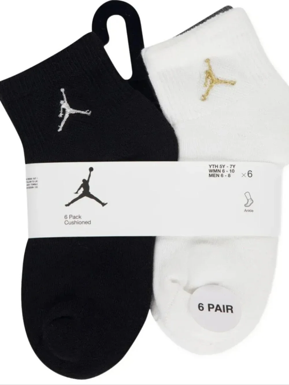 Jordan 6-PK Cushioned Ankle Socks- White/Black/Grey